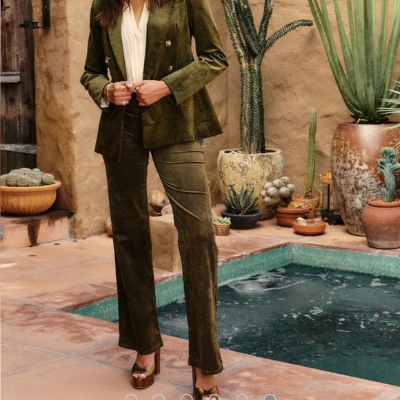 Paige Clean Front Leenah Trousers Flare Corduroy Pants Brushed Dark Olive 29 - Picture 10 of 15